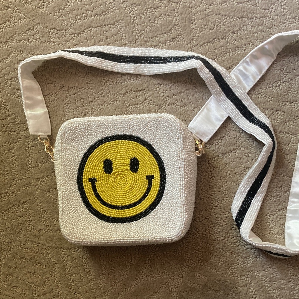 Beaded Smiley Face Crossbody Bag